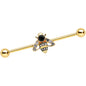 14 Gauge Clear Black Gem Gold Tone Angular Bee Industrial Barbell 38mm