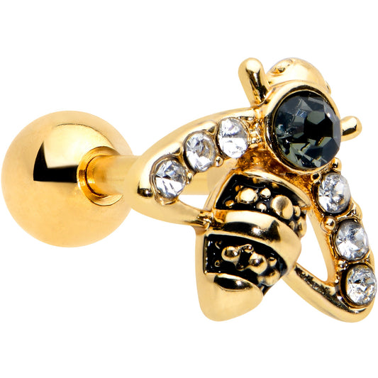 16 Gauge 1/4 Clear Black Gem Gold Tone Angular Bee Cartilage Tragus