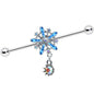 14 Gauge Aurora Gem Snowflake Blues Christmas Industrial Barbell 38mm