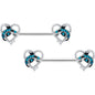 14 Gauge 9/16 Clear Blue Gem Dolphin Heart Barbell Nipple Ring Set