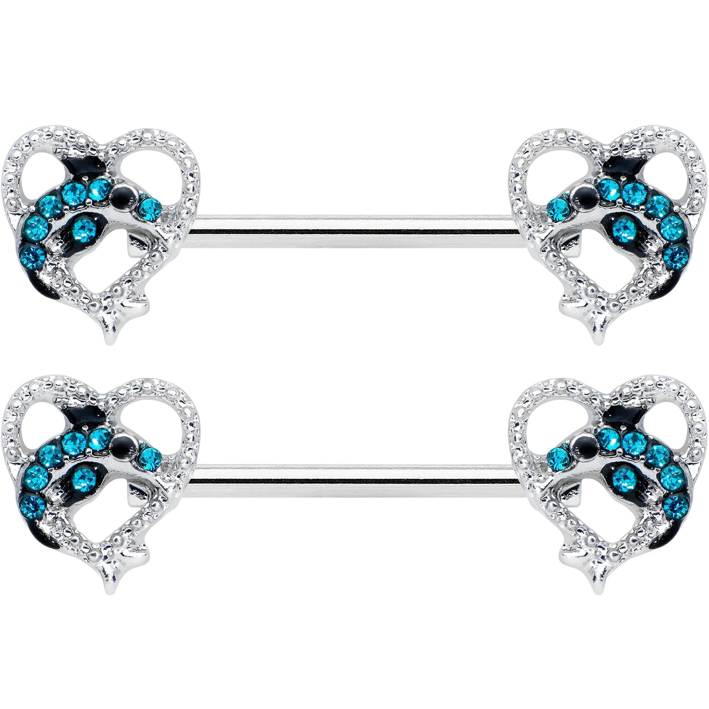 14 Gauge 9/16 Clear Blue Gem Dolphin Heart Barbell Nipple Ring Set