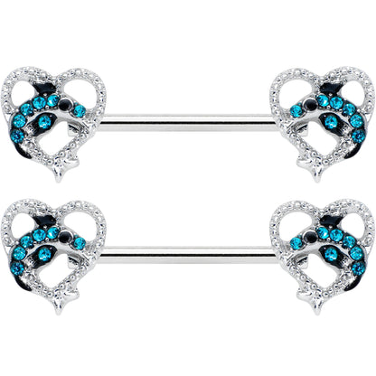 14 Gauge 9/16 Clear Blue Gem Dolphin Heart Barbell Nipple Ring Set