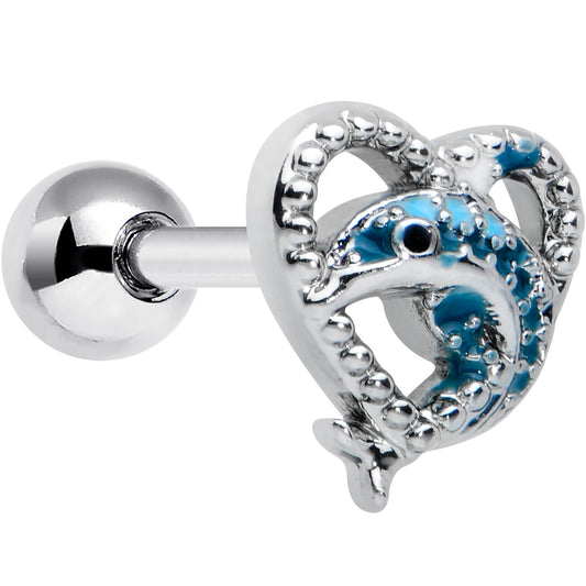 16 Gauge 1/4 Dolphin Blue Heart Valentines Cartilage Tragus Earring