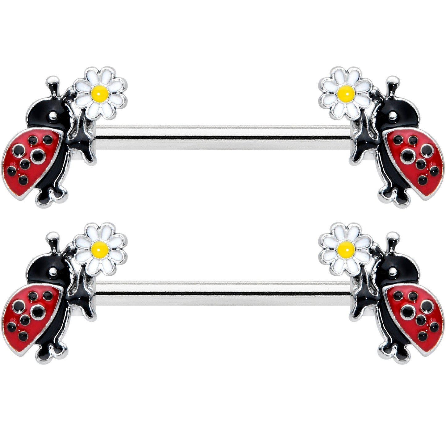 14 Gauge 1/2 Ladybug Daisy Flower Barbell Nipple Ring Set