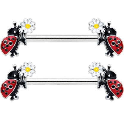 14 Gauge 1/2 Ladybug Daisy Flower Barbell Nipple Ring Set