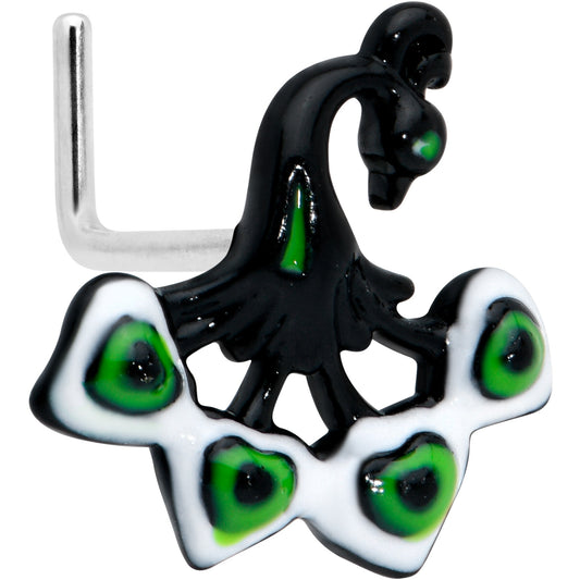 20 Gauge 1/4 Black Green Perfect Peacock L Shape Nose Ring