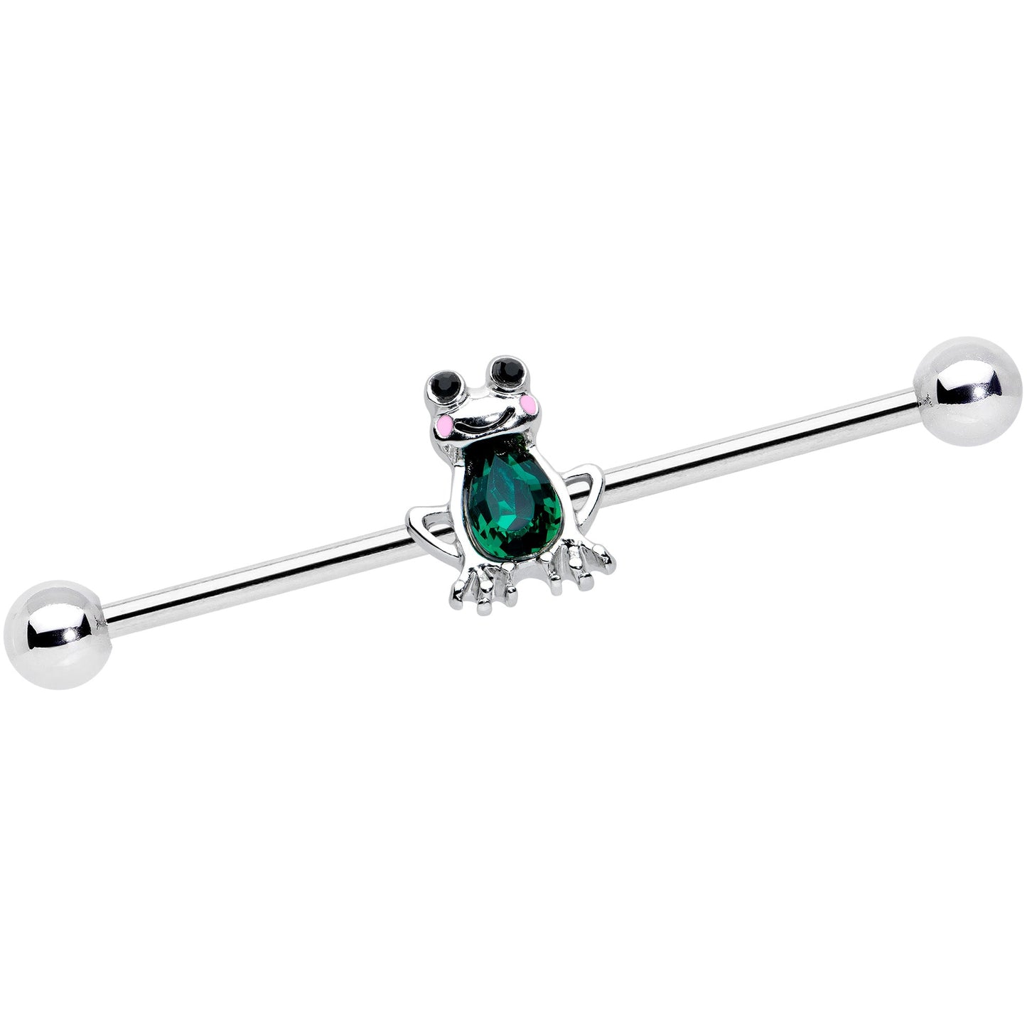 14 Gauge Dark Green Gem Groovy Frog Industrial Barbell 38mm