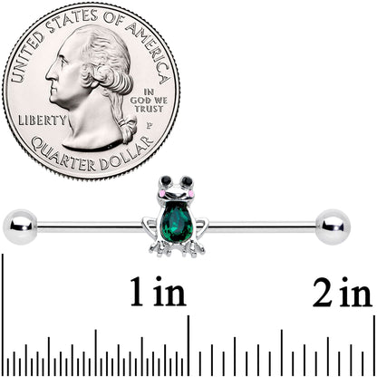 14 Gauge Dark Green Gem Groovy Frog Industrial Barbell 38mm