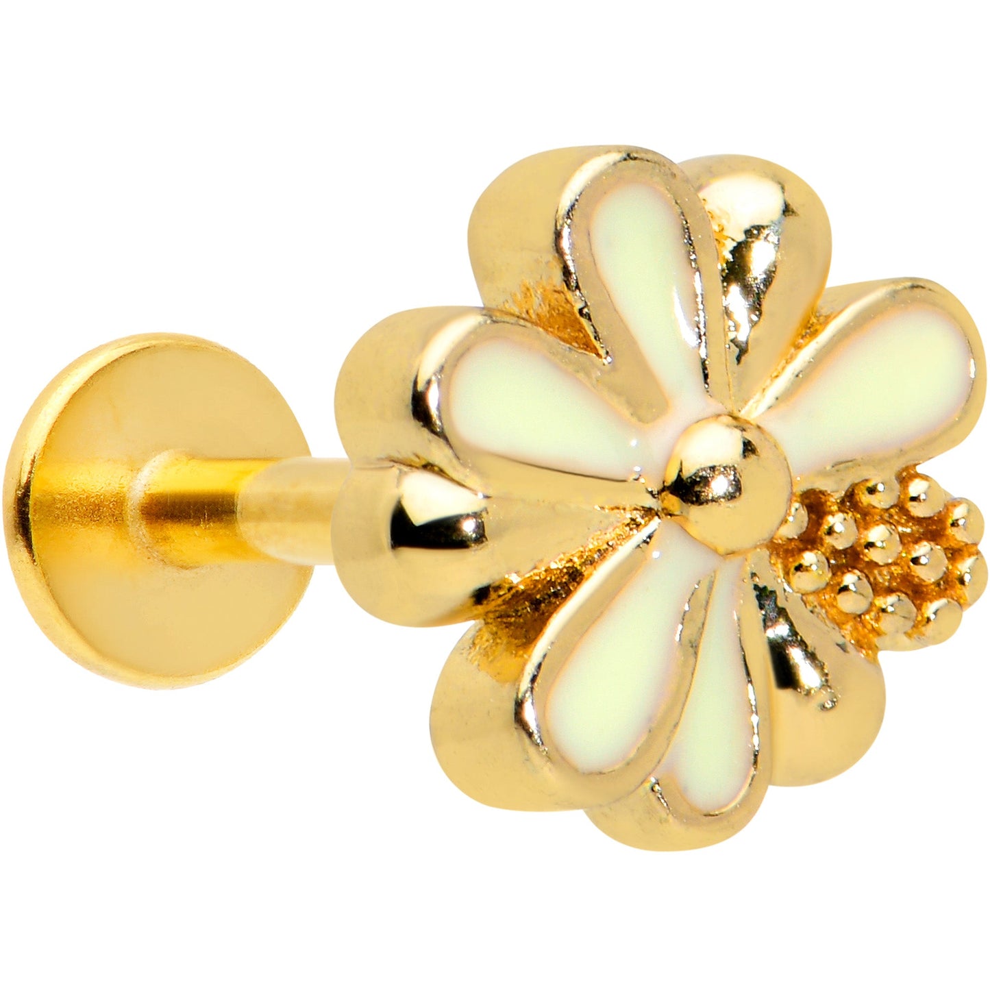 16 Gauge 5/16 Gold Hue White Texture Daisy Flower Labret Monroe Tragus