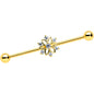 14 Gauge Clear Gold Tone Flower SnowflakeChristmas Industrial Barbell 38mm