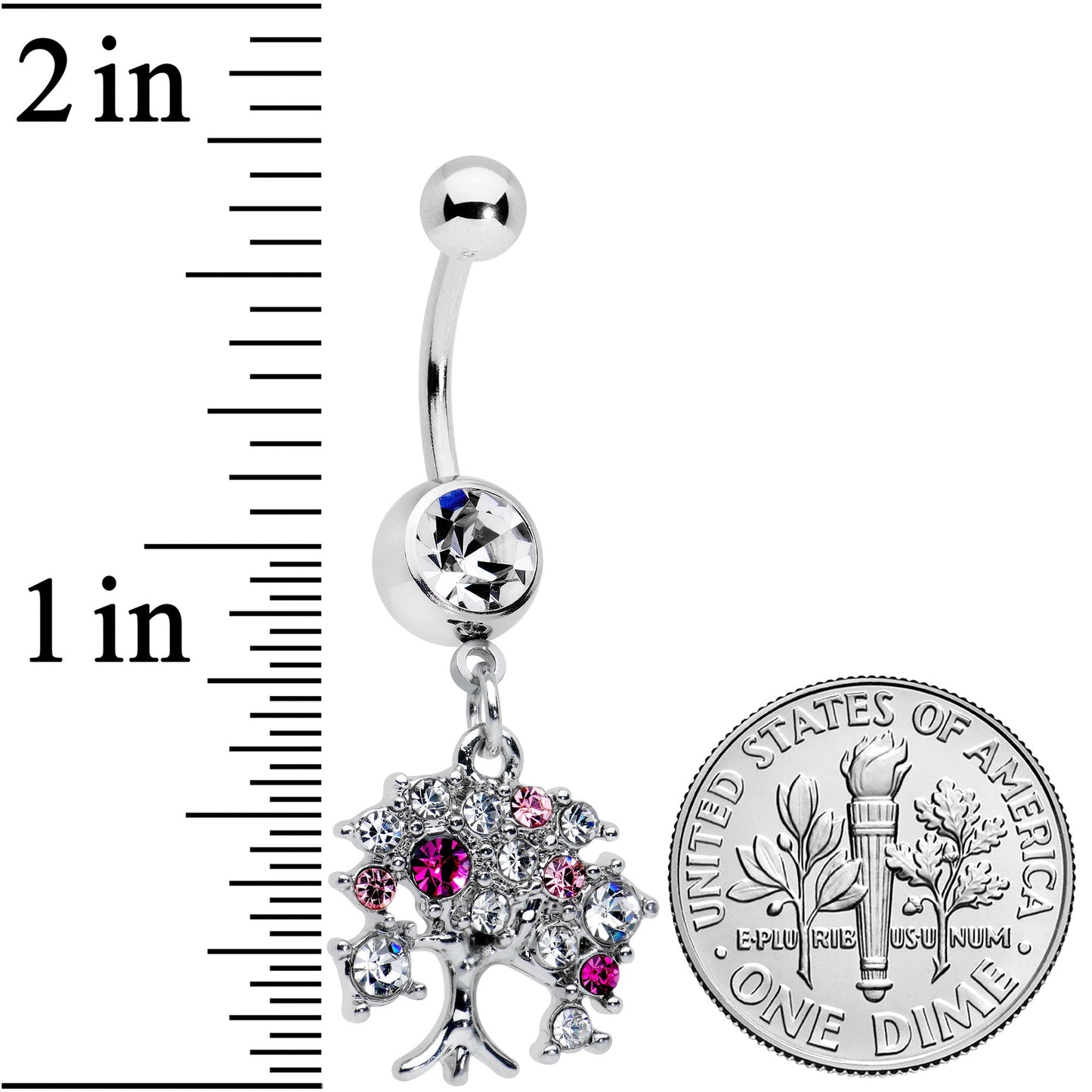 Clear Pink Gem Luscious Fruit Tree Dangle Belly Ring