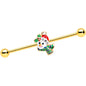 14 Gauge Clear Gem Gold Tone Snowman Christmas Industrial Barbell 38mm