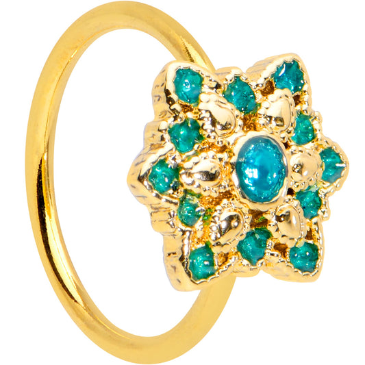 20 Gauge 5/16 Blue Gem Gold Tone Snowflake Nose Hoop