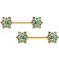 14 Gauge 9/16 Aqua Gem Gold Tone Snowflake Christmas Nipple Ring Set