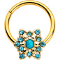 16 Gauge 3/8 Aqua Gem Gold Tone Snowflake Christmas Hinged Segment Ring