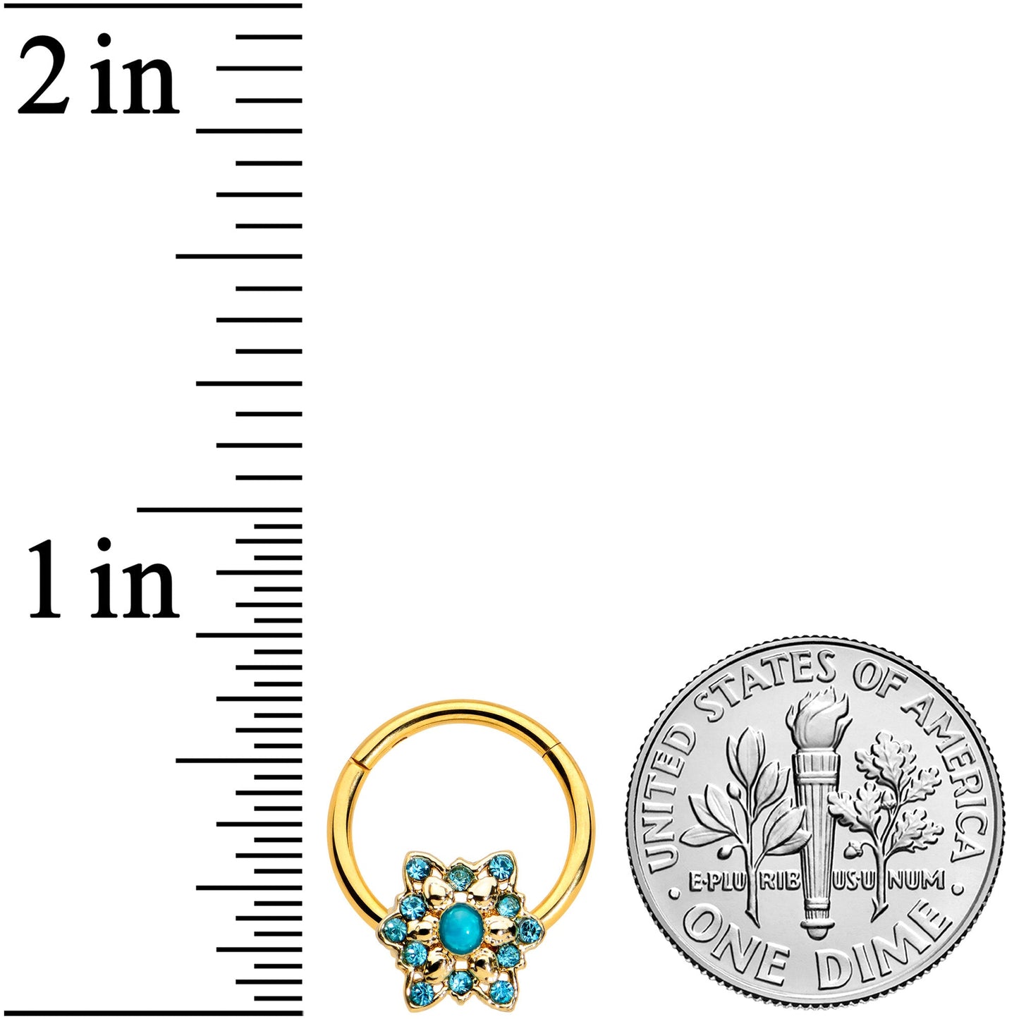 16 Gauge 3/8 Aqua Gem Gold Tone Snowflake Christmas Hinged Segment Ring