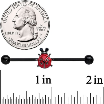 14 Gauge Black Classic Ladybug Industrial Barbell 38mm