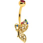 Red Blue Green Gem Gold Tone Heart Butterfly Belly Ring