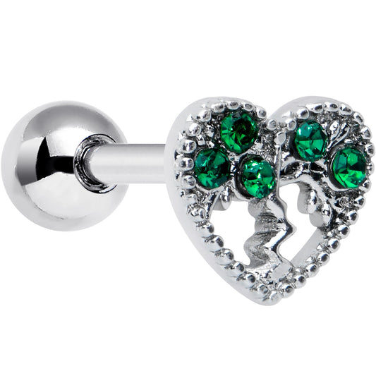 16 Gauge 1/4 Green Gem Heart Tree Valentine Cartilage Tragus