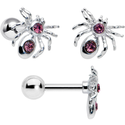 16 Gauge 1/4 Pink Gem Spider Witch Halloween Cartilage Tragus Set of 3