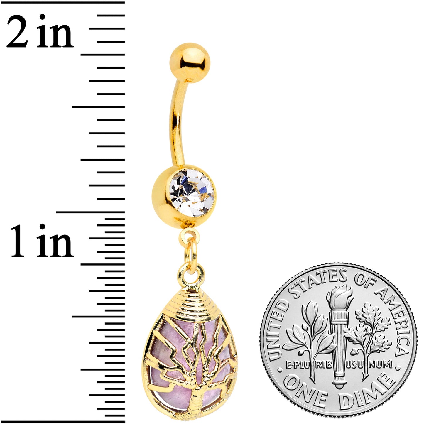 Purple Amethyst Gold Tone Drop Tree Dangle Belly Ring