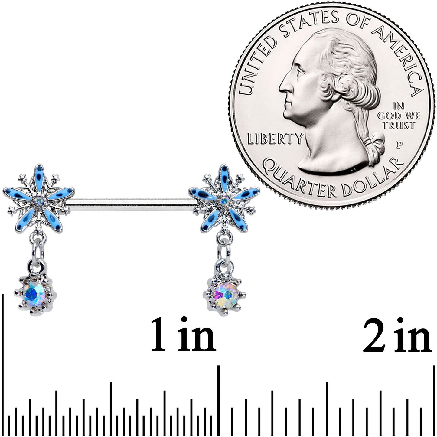 14 Gauge 9/16 Aurora Gem Snowflake Blues Christmas Nipple Ring Set