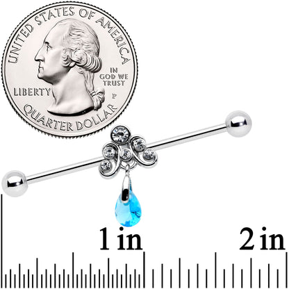 14 Gauge Blue Gem Scrolling Elegance Dangle Industrial Barbell 38mm