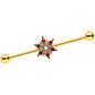 14 Gauge Red Gem Gold Tone Bright Christmas Industrial Barbell 38mm