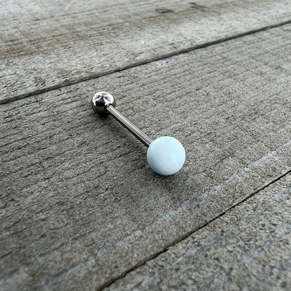 Light Blue Synthetic Aquamarine Barbell Tongue Ring