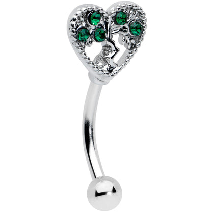 16 Gauge 5/16 Green Gem Heart Tree Valentine Curved Eyebrow Ring