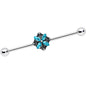 14 Gauge Blue Gem Rhombus Flower Industrial Barbell 38mm