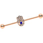 14 Gauge Blue Gem Rose Gold Tone Hamsa Hand Eye Industrial Barbell 38mm