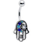 Clear Blue Gem Textured Hamsa Hand Belly Ring