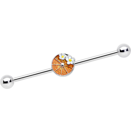 14 Gauge Sweet Orange Fruit Flower Industrial Barbell 38mm