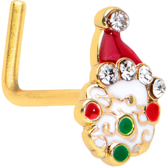 20 Gauge 7mm Clear Gem Gold Hue Deco Santa Christmas L Shape Nose Ring