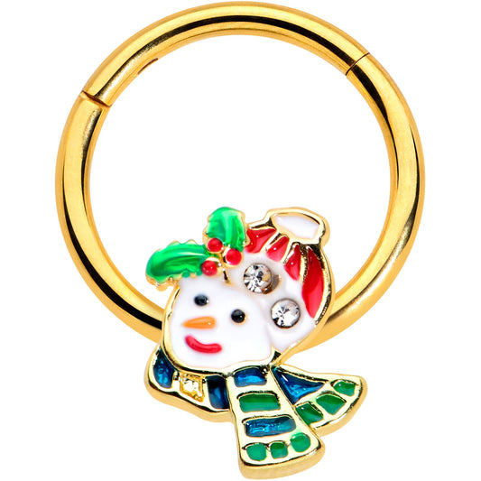 16 Gauge 3/8 Clear Gem Gold Tone Happy Snowman Hinged Segment Ring