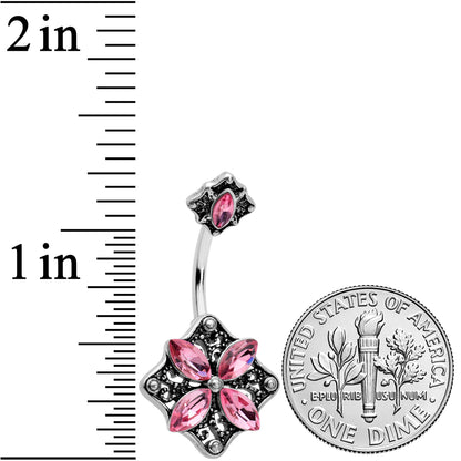 Pink Gem Baroque Rhombus Flower Double Mount Belly Ring