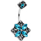 Blue Gem Baroque Rhombus Flower Double Mount Belly Ring