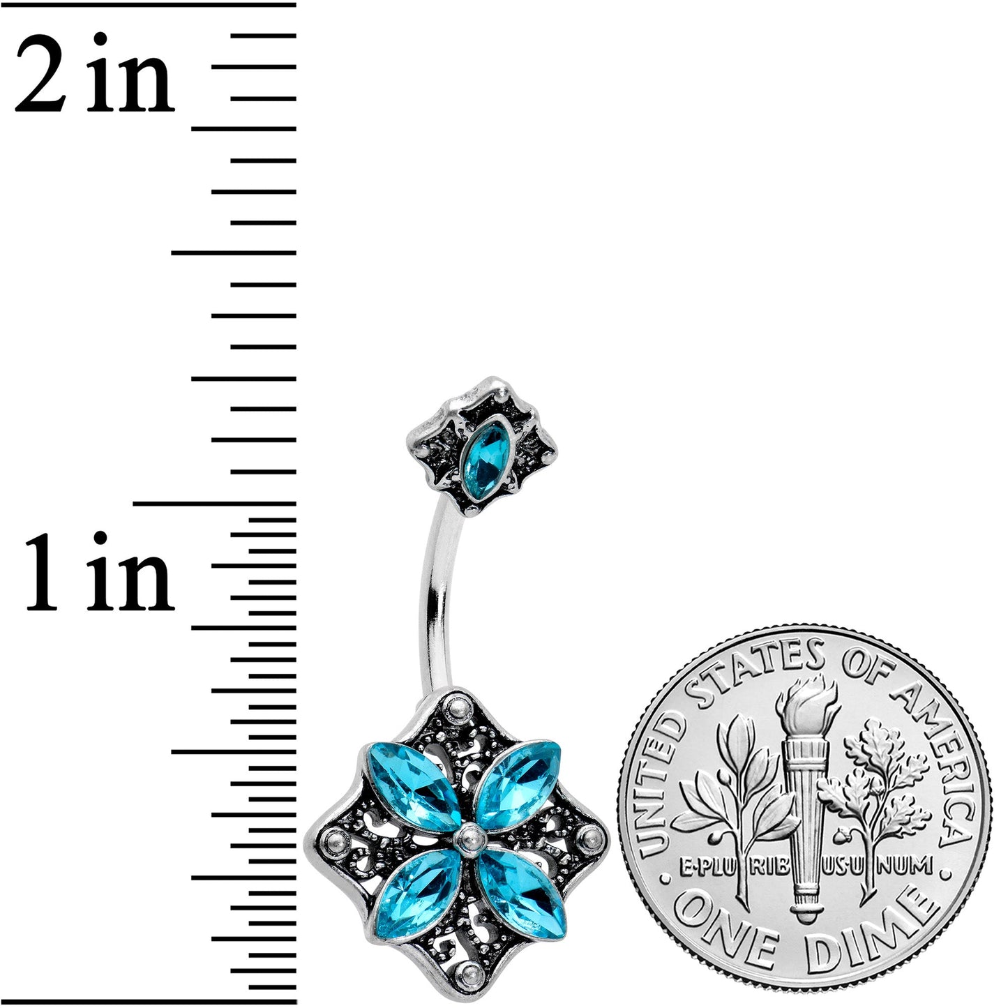 Blue Gem Baroque Rhombus Flower Double Mount Belly Ring