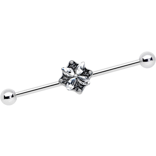 14 Gauge Clear Gem Floral Rhombus Baroque Industrial Barbell 38mm