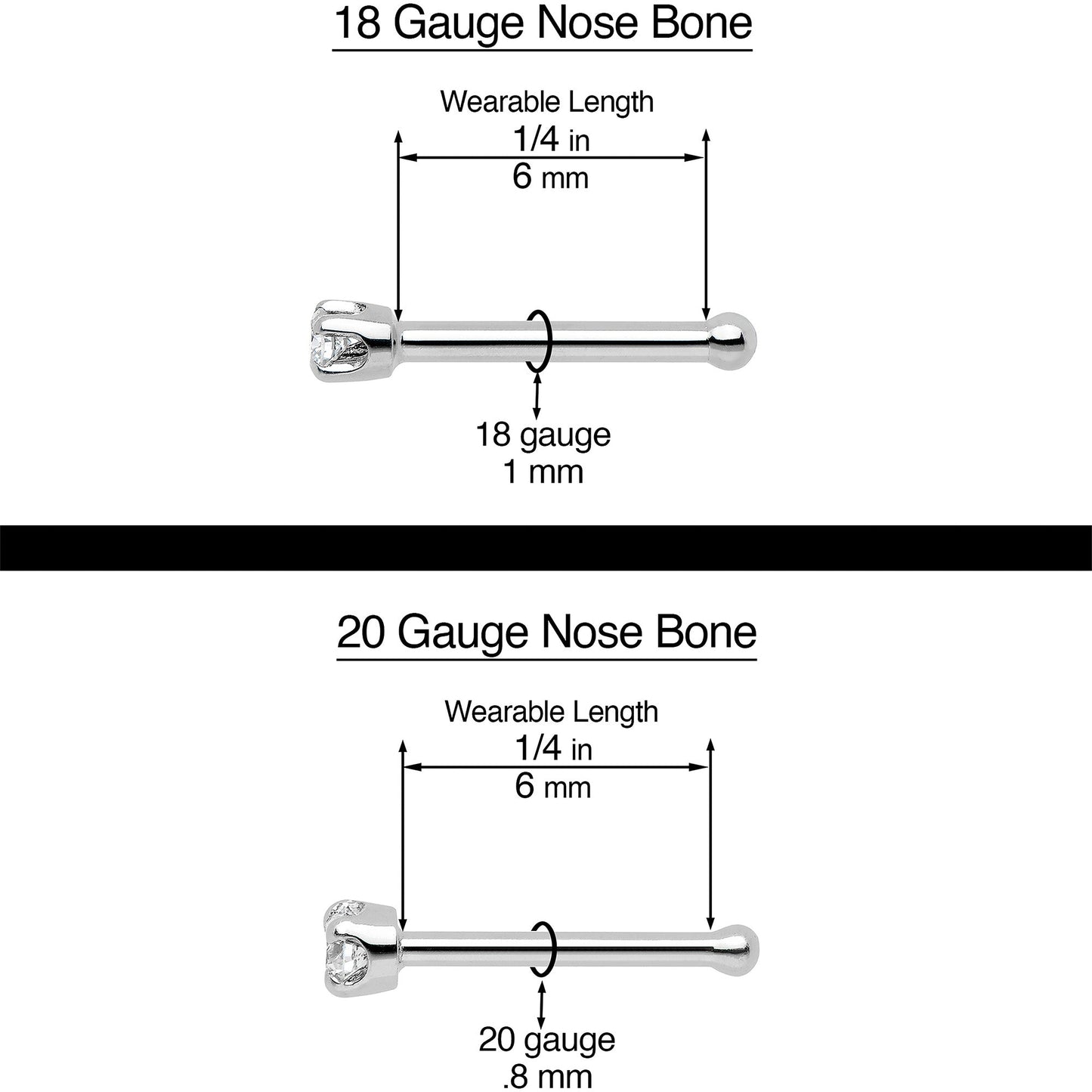 20 Gauge 1/4 Clear Gem Rhombus Retro Nose Bone