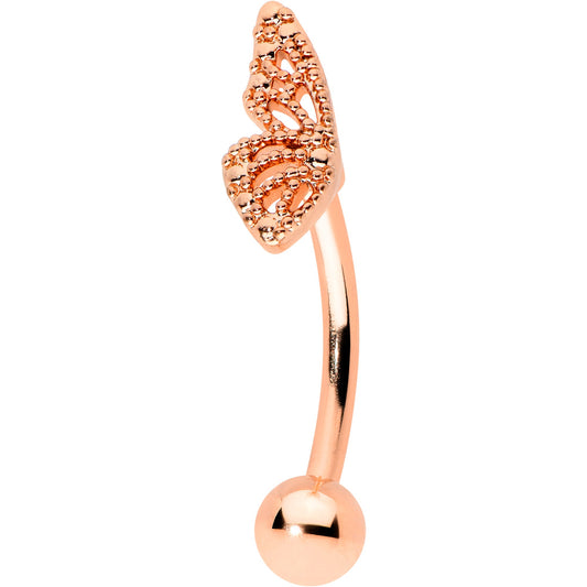 16 Gauge 5/16 Rose Gold Tone Textured Wing Curved Eyebrow Ring