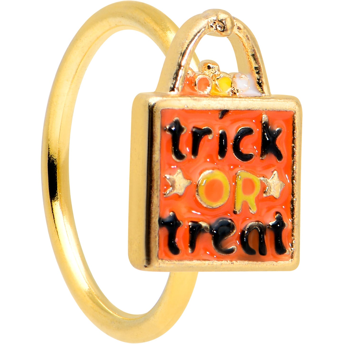 20 Gauge 5/16 Gold Tone Trick or Treat Bag Halloween Nose Hoop