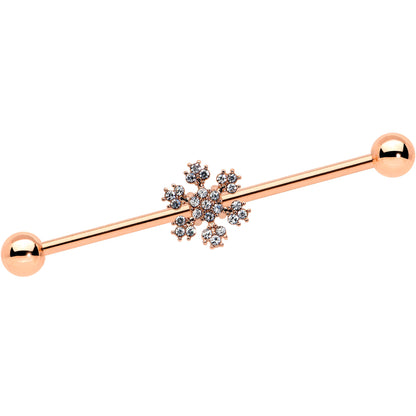 14 Gauge Rose Gold Hue Snowflake Christmas Industrial Barbell 38mm