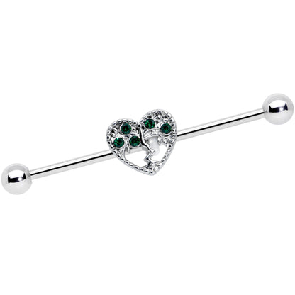 14 Gauge Green Gem Heart Tree Valentines Day Industrial Barbell 38mm