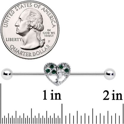 14 Gauge Green Gem Heart Tree Valentines Day Industrial Barbell 38mm