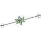 14 Gauge Aurora Green Gem Pot Leaf Industrial Barbell 38mm