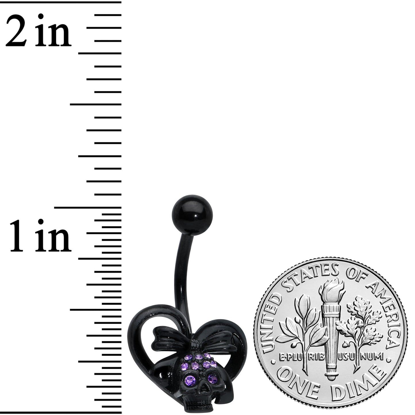 Purple Gem Black Heart Skull Bow Valentines Day Belly Ring