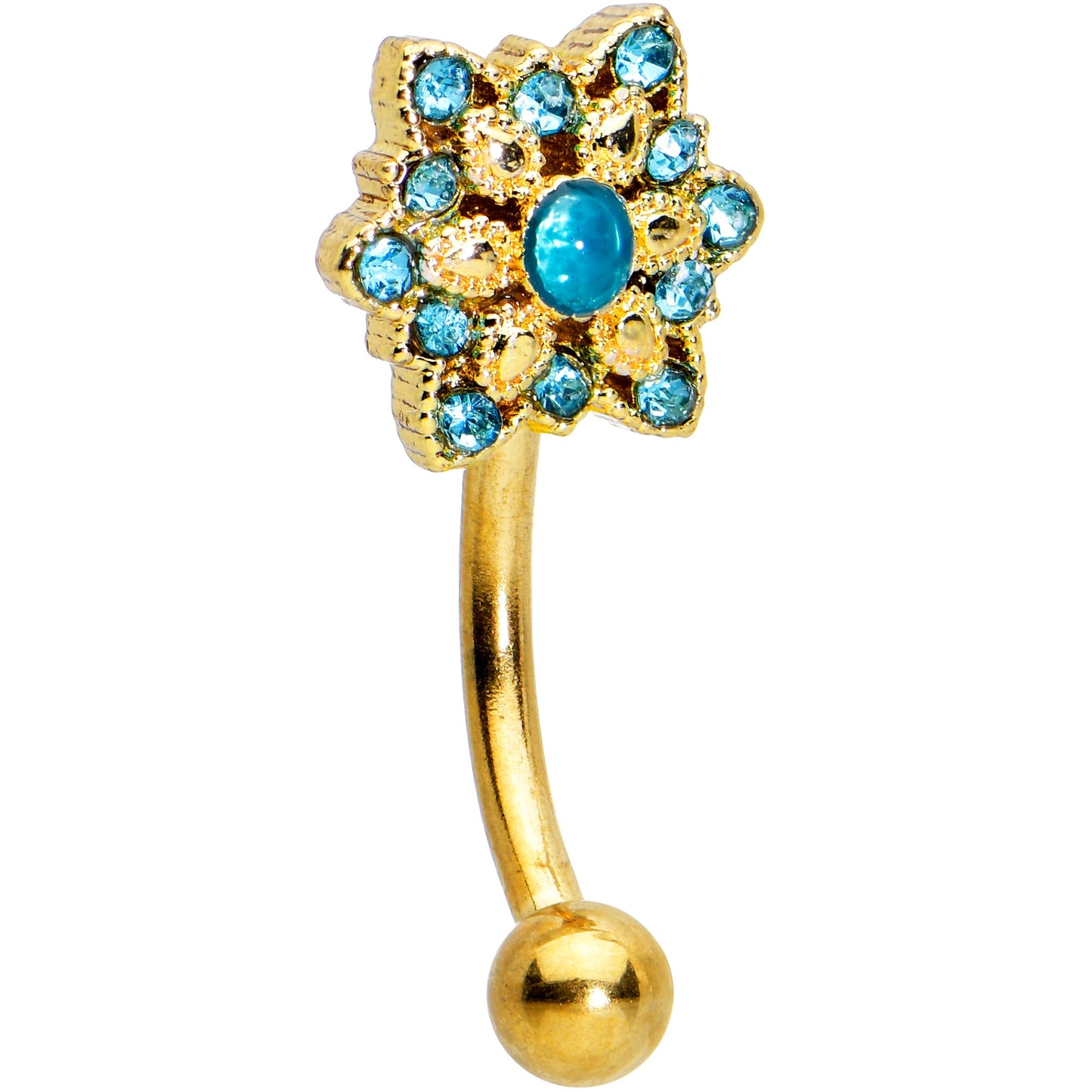 16 Gauge 5/16 Blue Gem Gold Tone Snowflake Christmas Eyebrow Ring