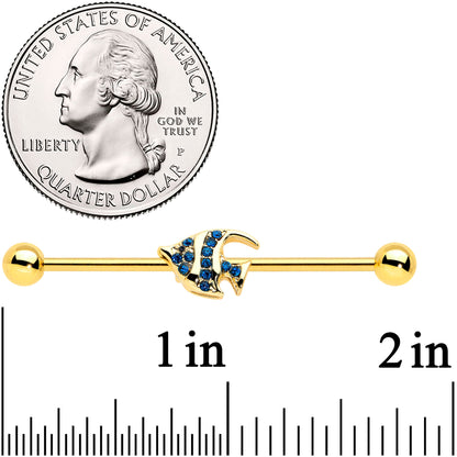 14 Gauge Blue Gem Gold Tone Adorable Angelfish Industrial Barbell 38mm